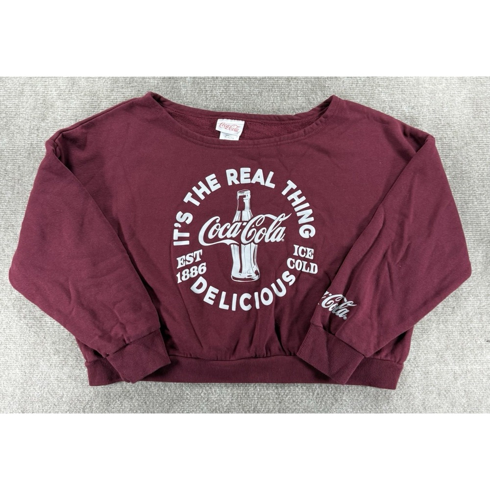 Coca-Cola Cropped Sweatshirt XL Burgundy It's The Real Thing Graphic Pullover